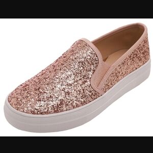 ⭐️Sz40 🆕️ Glitter Rose Gold Platform Slip On Sneaker Casual Flat Loafers